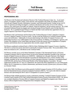 CV for Neil Broom Expert Witness in Computer Forensics Investigations in Michigan 